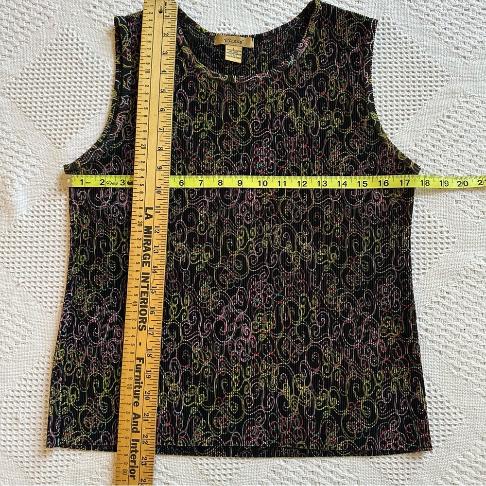 VTG Plisse Neon Abstract Swirls Micro-Pleated Sleeveless Top-Y2K Whimsigoth - Picture 7 of 7